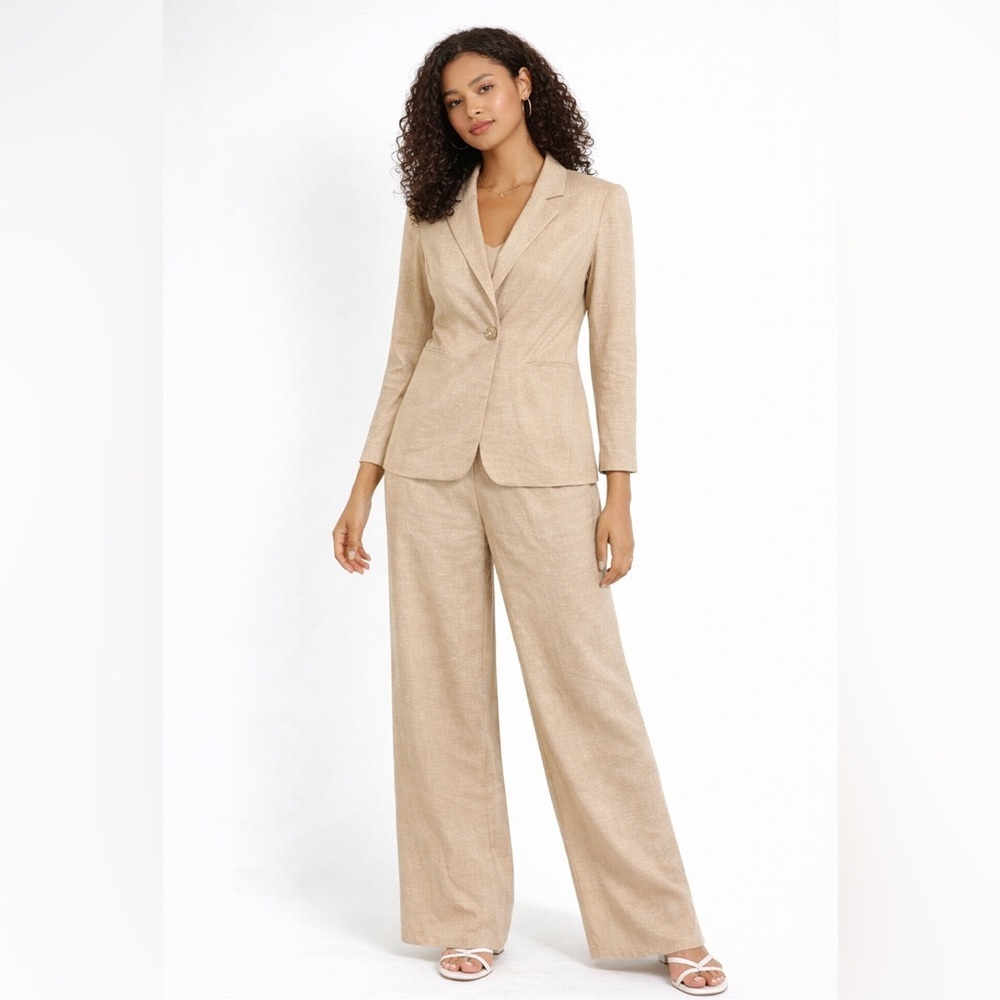 Marilyn Beige Linen Blazer Size 44 Tailored Single Button Lightweight Vacation